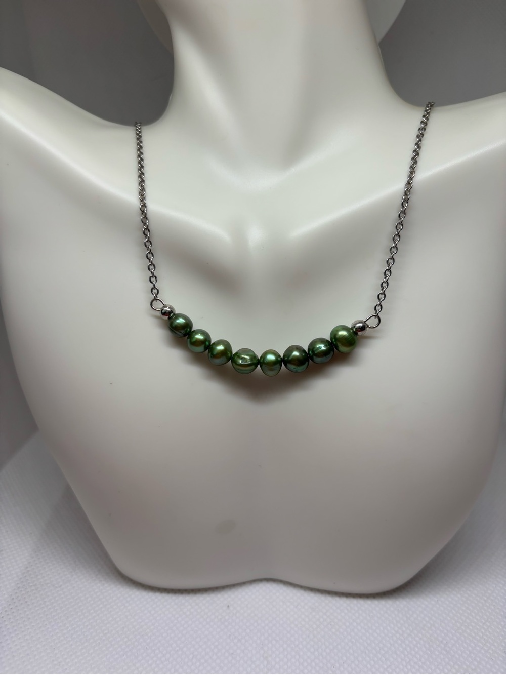 Real Green Pearl Bar Necklace